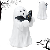 Halloween Ghost Figurine - Spooky Resin Ghost Statue, Hugging the Ghost of a Bat Ghost Halloween Decor Home Decoration Humorous Desktop Art Piece White Hugging the Ghost of a Bat In Australia - Darrahopens