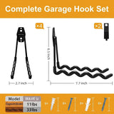 Garage Hooks, 4 Pack Wave Hooks for Hanging Heavy Duty Ladders, Bikes, Tools Ideal for Garage, Garden, Basement Utility Room Storage (Black)