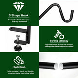 15 in Deck Railing Plant Hanger 2 PCS, Deck Hooks for Railing | Heavy Duty Solid Iron Shepherds Hook, For Deck Railing & Bird Feeders Outdoors, Stable Plant Hanger Bracket for Balcony,Porch - Black