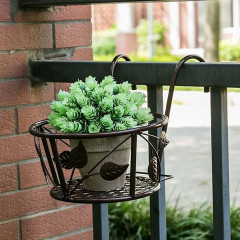 2-Pack Metal Plant Holders for Indoor Outdoor Railings, Fence Plant Hangers, Hanging Flower Baskets for Porch, Balcony, Stair Railing - Brown In Australia - Darrahopens