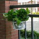 2-Pack Metal Plant Holders for Indoor Outdoor Railings, Fence Plant Hangers, Hanging Flower Baskets for Porch, Balcony, Stair Railing - White