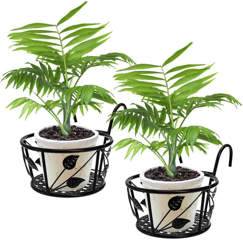 2-Pack Metal Plant Holders for Indoor Outdoor Railings, Fence Plant Hangers, Hanging Flower Baskets for Porch, Balcony, Stair Railing, Black