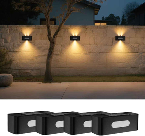 Solar Fence Lights, Solar Wall Lights Waterproof Outdoor Up and Down Lighting for Outside, Garden, Walkway, Door, Porch, Deck - Warm White - Size 4 Pack In Australia - Darrahopens