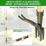 Weed Puller Tool, Stand Up Heavy Duty Weed Remover Tool with Long Handle – 4-Claw Steel Head Weeder for Dandelions, Bamboo Garden Hand Weeding Tool, No Kneeling for Easy Root Removal