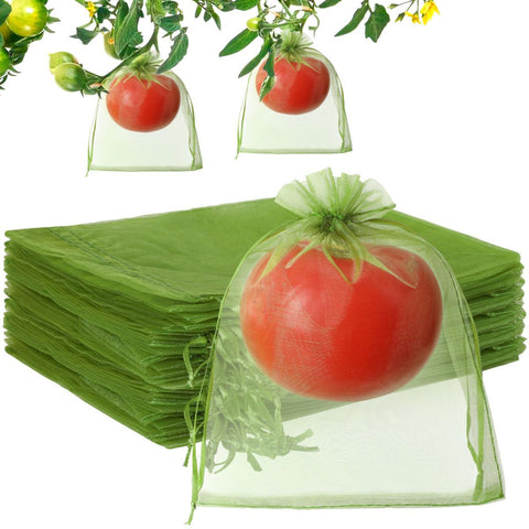 7*9cm 100PCS Fruit Protection Bags Green Netting Drawstring Mesh Cover, Pest Barrier for Tomato, Fruits, Blueberry, Veggies Garden - White - Size 7*9cm
