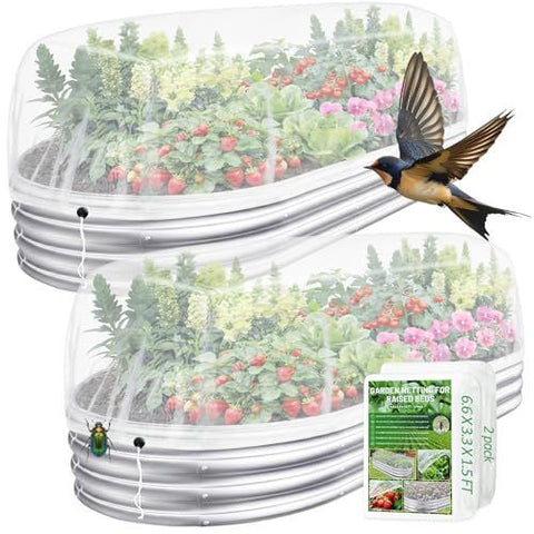 130*80*55cm(L*W*H) 2 Pack Garden Netting for Raised Beds, Ultra Fine Mesh Bird Netting Raised Garden Bed Cover, Plant Covers Pest Barrier Screen with Drawstring for Vegetables Fruits Flowers Protection - White