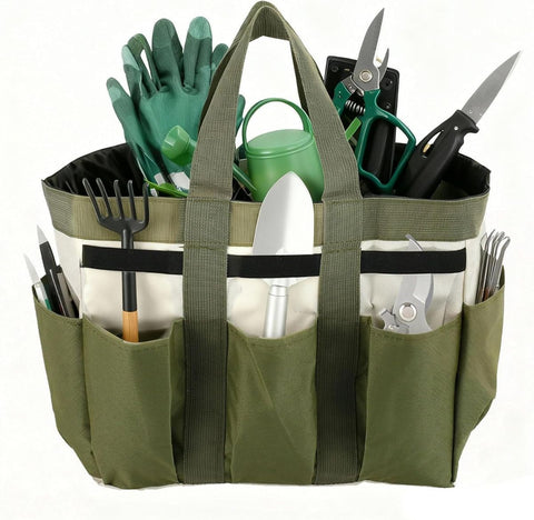 Garden Tool Bag Organizer, Tote Storage Bag with 8 Pocket, Heavy Duty Oxford Garden Tote Caddy, Gardening Tool Kit Holder for Indoor and Outdoor, Gifts for Men Women