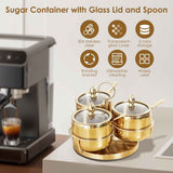 Stainless Steel Sugar Bowl Set, Rotatable 3 Flavour Seasoning Jar with Visible Glass Lid and Spoon, Condiment Pots Seasoning Box, Seasoning Dispenser, Reusable Spice Container for Kitchens In Australia - Darrahopens