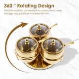 Stainless Steel Sugar Bowl Set, Rotatable 3 Flavour Seasoning Jar with Visible Glass Lid and Spoon, Condiment Pots Seasoning Box, Seasoning Dispenser, Reusable Spice Container for Kitchens In Australia - Darrahopens