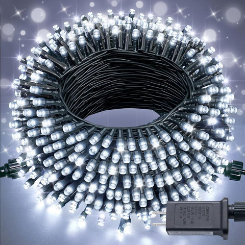 LED White Christmas Lights Outdoor, String Lights Plug in | Extendable, 8 Modes Christmas Tree Light, Timer, Durable, for Room Garden Patio Porch Wedding Christmas Halloween Decoration - White - Size 30m 300-LED Light String with 3m Extension Cable