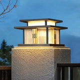 Length: 25 cm Outdoor Stainless Steel Post Light, Modern LED Fence Deck Cap Light Lantern Column Lamp for Flat Surface Patio with Glass Shade with IP54 Waterproof E26 Bulb for Outside Patio Yard Fence - Black - Size 25cm