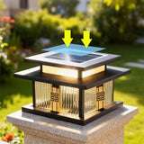 Length: 25 cm Outdoor Stainless Steel Post Light, Modern LED Fence Deck Cap Light Lantern Column Lamp for Flat Surface Patio with Glass Shade with IP54 Waterproof E26 Bulb for Outside Patio Yard Fence - Black - Size 25cm
