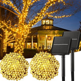 Solar String Lights Outdoor, 2 Pack LED Solar Outdoor Lights | Solar Fairy Lights with 8 Lighting Modes, Waterproof Solar Christmas Halloween  Lights for Outside Tree Garden Balcony Gazebo Party - Warm White - Size 22ft 30-LED String Light
