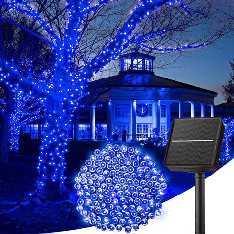 Solar String Lights Outdoor Waterproof, LED Outdoor Light | Solar Fairy Lights with 8 Lighting Modes, IP65 Waterproof Solar Christmas Halloween Lights for Outdoor Outside Tree Patio - Blue - Size 105ft 300-LED String Light