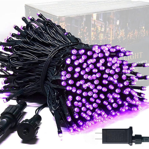 LED White Christmas Lights Outdoor, String Lights Plug in | Extendable, 8 Modes Christmas Tree Light, Timer, Durable, for Room Garden Patio Porch Wedding Christmas Halloween Decoration - Purple - Size 10m 100-LED Light String with 3m Extension Cable