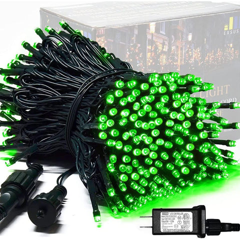 LED White Christmas Lights Outdoor, String Lights Plug in | Extendable, 8 Modes Christmas Tree Light, Timer, Durable, for Room Garden Patio Porch Wedding Christmas Halloween Decoration - Green - Size 50m 500-LED Light String with 3m Extension Cable