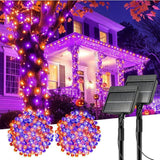 Solar String Lights Outdoor, 2 Pack LED Solar Outdoor Lights | Solar Fairy Lights with 8 Lighting Modes, Waterproof Solar Christmas Halloween  Lights for Outside Tree Garden Balcony Gazebo Party - Orange Purple - Size 105ft 300-LED String Light