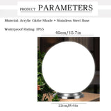 30cm Diameter  Solar Globe Post Lights Lamp Post Light Fixture Modern Pillar Outside Lighting Auto On/Off White Acrylic Ball Lamp Post Light Fixture, Waterproof Solar Lights for Outside Garden Porch - White - Size 30cm