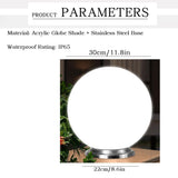 40cm Diameter Solar Globe Post Lights Lamp Post Light Fixture Modern Pillar Outside Lighting Auto On/Off White Acrylic Ball Lamp Post Light Fixture, Waterproof Solar Lights for Outside Garden Porch - White - Size 40cm