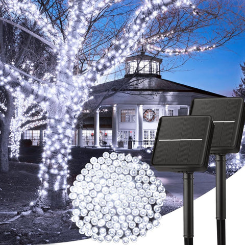Solar String Lights Outdoor, 2 Pack LED Solar Outdoor Lights | Solar Fairy Lights with 8 Lighting Modes, Waterproof Solar Christmas Halloween  Lights for Outside Tree Garden Balcony Gazebo Party - White - Size 22ft 30-LED String Light