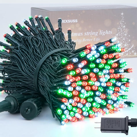 LED White Christmas Lights Outdoor, String Lights Plug in | Extendable, 8 Modes Christmas Tree Light, Timer, Durable, for Room Garden Patio Porch Wedding Christmas Halloween Decoration - Red & White & Green - Size 20m 200-LED Light String with 3m Extensio