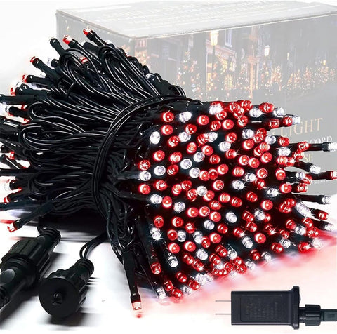 LED White Christmas Lights Outdoor, String Lights Plug in | Extendable, 8 Modes Christmas Tree Light, Timer, Durable, for Room Garden Patio Porch Wedding Christmas Halloween Decoration - Red & White - Size 100m 1000-LED Light String with 3m Extension Cabl