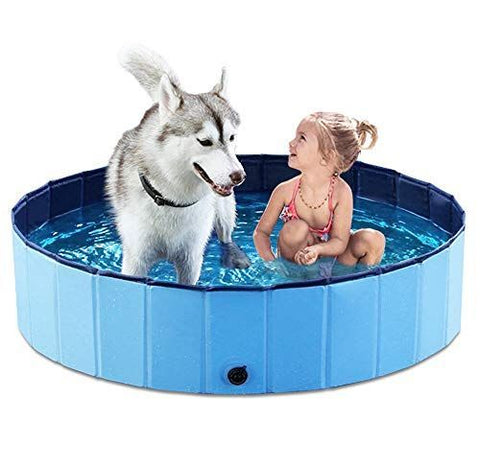 32*12in Foldable Dog Pet Bath Pool Collapsible Dog Pet Pool Bathing Tub Teen Pool Doggie Wading Pool for Puppy Small Medium Large Dogs Cats and Teen - Blue - Size 32*12in