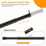18-87" Oval Closet Rod for Hanging Clothes Adjustable Closet Rods Heavy Duty Black Poles Bar Closet Rod Expandable for Wardrobes Laundry RV - Black