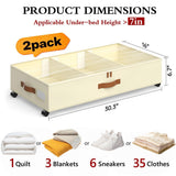 2 Pack Under Bed Storage with Wheels, Under Bed Storage Containers with Adjustable Dividers & Clear Lid, Rolling Underbed Organizer Bins Drawer for Clothes, Shoes, Blankets - Beige - Size 30.3 x 16 x 6.7 inches