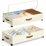 2 Pack Under Bed Storage with Wheels, Under Bed Storage Containers with Adjustable Dividers & Clear Lid, Rolling Underbed Organizer Bins Drawer for Clothes, Shoes, Blankets - Black - Size 30.3 x 16 x 6.7 inches