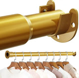 17-39" Closet Rods for Hanging Clothes, Stepless Adjustable Metal Closet Rod, 1.3 Inches Heavy Duty Clothes Hanging Rod for Closet Wardrobes Laundry RV - Gold