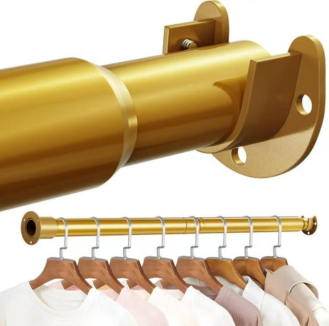 17-52"Closet Rods for Hanging Clothes, Stepless Adjustable Metal Closet Rod, 1.3 Inches Heavy Duty Clothes Hanging Rod for Closet Wardrobes Laundry RV - Gold