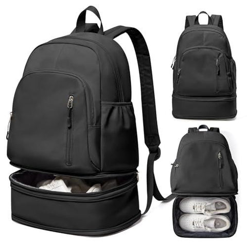 Backpack for Women Men,Cheer bag,Lightweight Gym Bag with Shoe Compartment, Waterproof Sports Backpack with Wet Pocket - Black - Size 46*34cm In Australia - Darrahopens