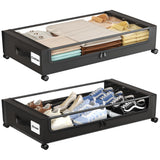 Under Bed Storage with Wheels,XXL 60L Under Bed Storage Containers with Clear Lids, Rolling Under Bed Metal Drawer for Clothes, Shoes,Toys - Black - Size 60L