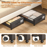 Under Bed Storage with Wheels,XXL 60L Under Bed Storage Containers with Clear Lids, Rolling Under Bed Metal Drawer for Clothes, Shoes,Toys - Black - Size 60L