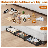 Under Bed Storage with Wheels,XXL 60L Under Bed Storage Containers with Clear Lids, Rolling Under Bed Metal Drawer for Clothes, Shoes,Toys - Gray - Size 60L