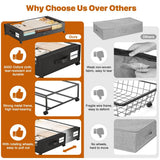 Under Bed Storage with Wheels,XXL 60L Under Bed Storage Containers with Clear Lids, Rolling Under Bed Metal Drawer for Clothes, Shoes,Toys - Gray - Size 60L