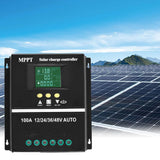 MPPT 36V/48V/24V/12V Solar Charge Controller Tools LCD Dual USB Lead Acid Lithium Batteries Quick Charger - Black - Size 100A