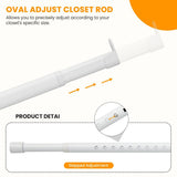 18-63" Oval Closet Rod for Hanging Clothes Adjustable Closet Rods Heavy Duty Black Poles Bar Closet Rod Expandable for Wardrobes Laundry RV - White