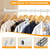18-63" Oval Closet Rod for Hanging Clothes Adjustable Closet Rods Heavy Duty Black Poles Bar Closet Rod Expandable for Wardrobes Laundry RV - White