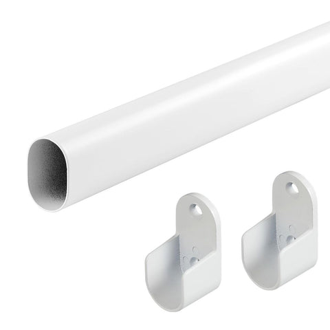 18-75" Oval Closet Rod for Hanging Clothes Adjustable Closet Rods Heavy Duty Black Poles Bar Closet Rod Expandable for Wardrobes Laundry RV - White