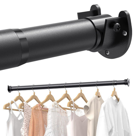 17-69" Closet Rods for Hanging Clothes, Stepless Adjustable Metal Closet Rod, 1.3 Inches Heavy Duty Clothes Hanging Rod for Closet Wardrobes Laundry RV - Black