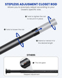 17-69" Closet Rods for Hanging Clothes, Stepless Adjustable Metal Closet Rod, 1.3 Inches Heavy Duty Clothes Hanging Rod for Closet Wardrobes Laundry RV - Black