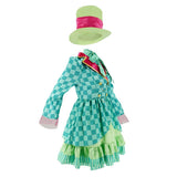 Hatter Costume Women Mad Tea Party Halloween Cosplay Dress with Bowtie Top Hat Leggings Mardi Gras Parade Outfits - Green - Size M
