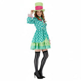 Hatter Costume Women Mad Tea Party Halloween Cosplay Dress with Bowtie Top Hat Leggings Mardi Gras Parade Outfits - Green - Size S In Australia - Darrahopens