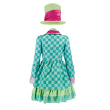 Hatter Costume Women Mad Tea Party Halloween Cosplay Dress with Bowtie Top Hat Leggings Mardi Gras Parade Outfits - Green - Size XL