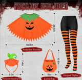 4 PCS Halloween Costume Set for Women Adult, Perfect for Halloween | All-in-One Halloween Costume Set with Double-Sided Poncho, Striped Tights, Candy Bag for Halloween Cosplay