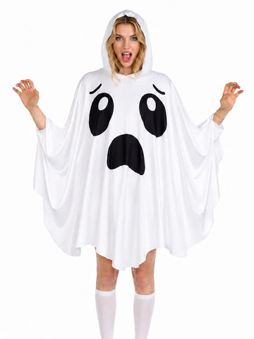 Adult Ghost Costume for Women – White Hooded Ghost Poncho, Spooky Halloween Costume
