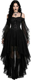 Women Witch Dress Halloween Costumes Vampire Woman Renaissance Medieval Butterfly Sleeve Mesh Gothic Dresses - Black - Size S