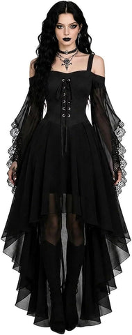 Women Witch Dress Halloween Costumes Vampire Woman Renaissance Medieval Butterfly Sleeve Mesh Gothic Dresses - Black - Size XXL In Australia - Darrahopens
